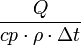 \frac{Q}{cp \cdot \rho \cdot \Delta t}